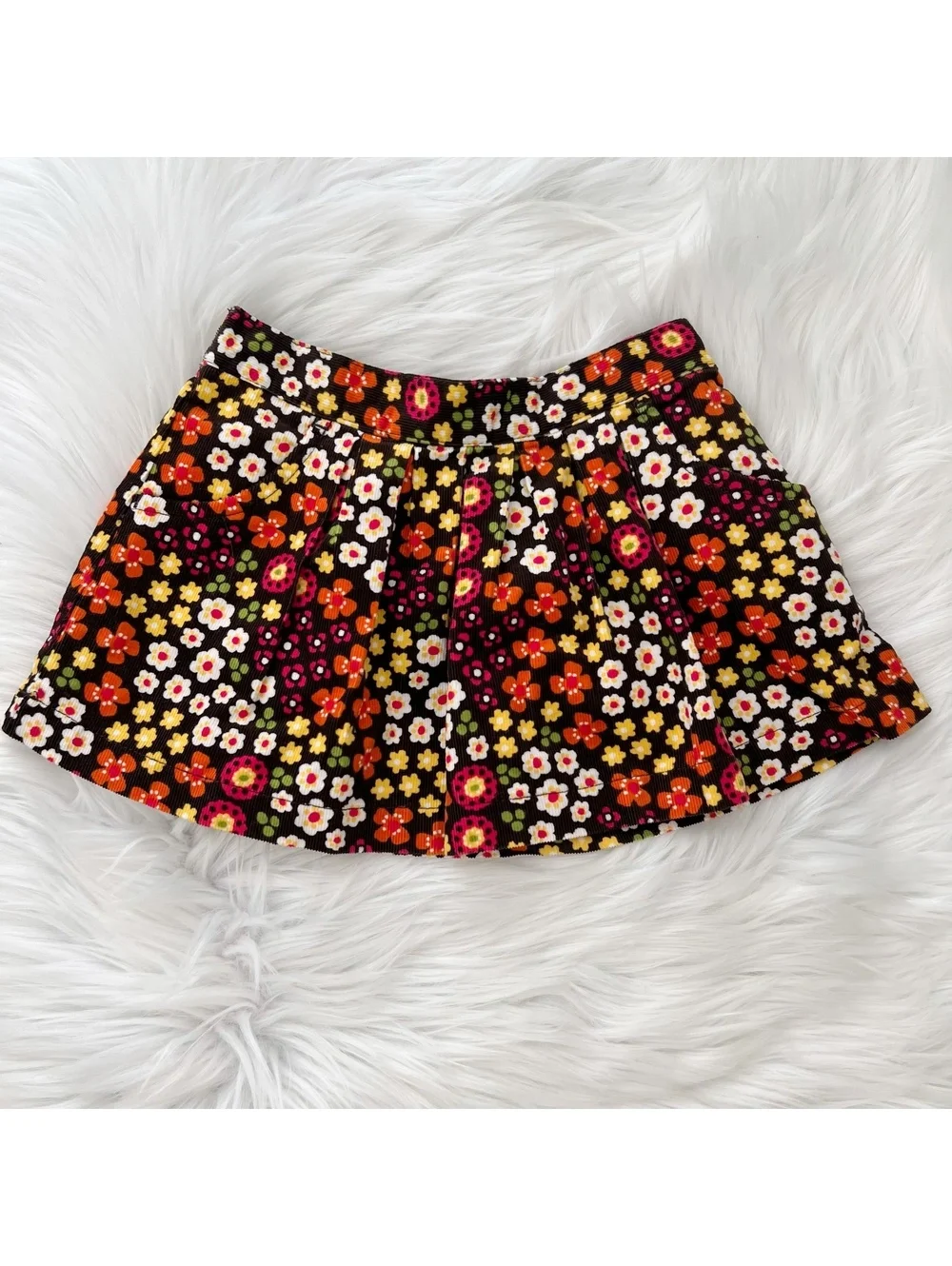 NWT Gymboree Brown Floral Corduroy Pleated Pull-On Skirt 12-18 Mos Fall Cotton
